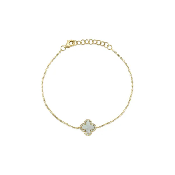 14KY Mother of Pearl and Diamond Clover Bracelet by Shy Creation Jim Bartlett Fine Jewelry Longview, TX