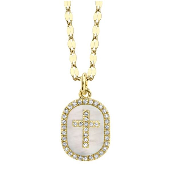 14KY Mother of Pearl and Cross Diamond Pendant Necklace by Shy Creation Jim Bartlett Fine Jewelry Longview, TX