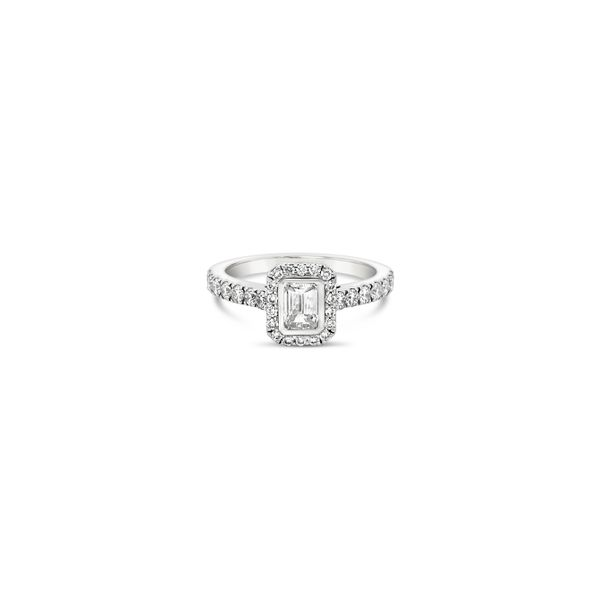 Platinum Bezel Halo Engagement Ring Baxter's Fine Jewelry Warwick, RI