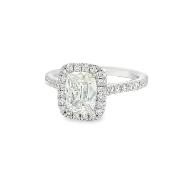 White Gold Cushion Halo Engagement Ring Image 2 Baxter's Fine Jewelry Warwick, RI