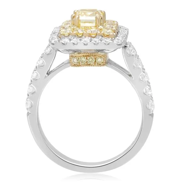 Yellow and White Diamond Double Cushion Halo Ring