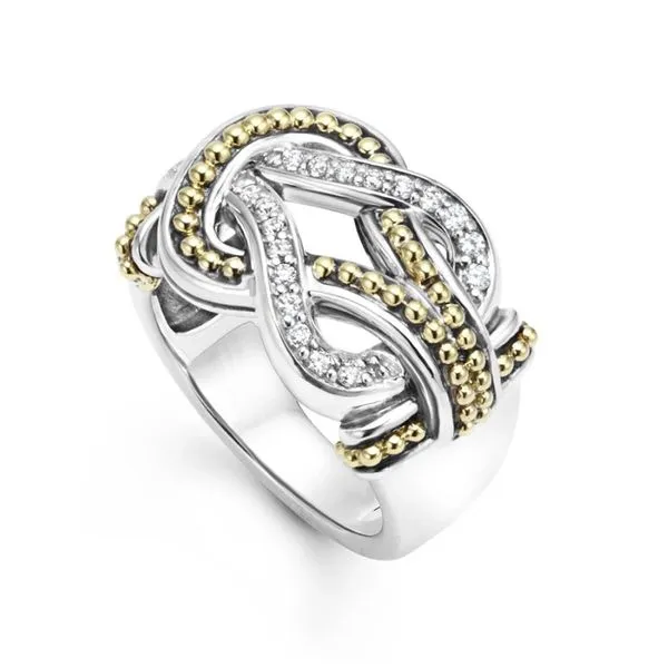 Large Two Tone Knot Diamond Ring thumb image 1