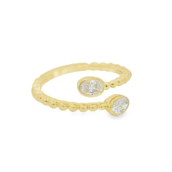 Diamond Oval Bezel Beaded Two Stone Ring