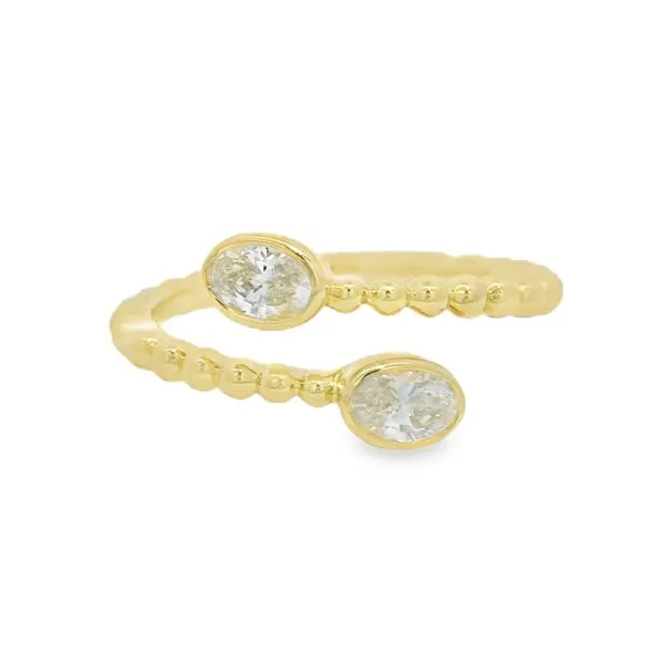 Diamond Oval Bezel Beaded Two Stone Ring