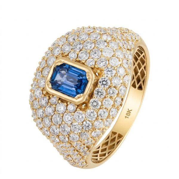 Blue Sapphire and Diamond Pave Signet Ring Baxter's Fine Jewelry Warwick, RI