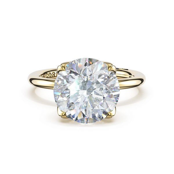 Sculpted Crescent | Round Sculpted Petal-Prong Solitaire in 14kt Yellow Gold Image 2 Baxter's Fine Jewelry Warwick, RI