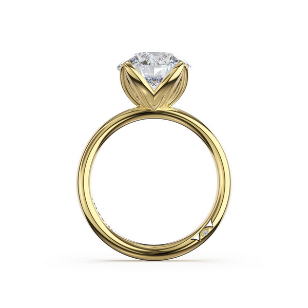 Sculpted Crescent | Round Sculpted Petal-Prong Solitaire in 14kt Yellow Gold Image 3 Baxter's Fine Jewelry Warwick, RI