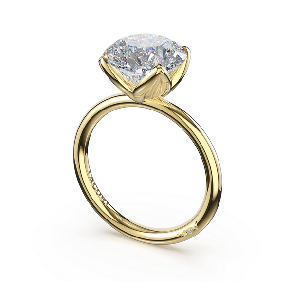 Sculpted Crescent | Round Sculpted Petal-Prong Solitaire in 14kt Yellow Gold Baxter's Fine Jewelry Warwick, RI