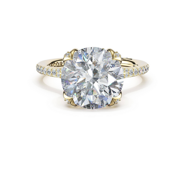 Sculpted Crescent | Round Petal-Crown Pavé Intense Solitaire in 14kt Yellow Gold Image 2 Baxter's Fine Jewelry Warwick, RI