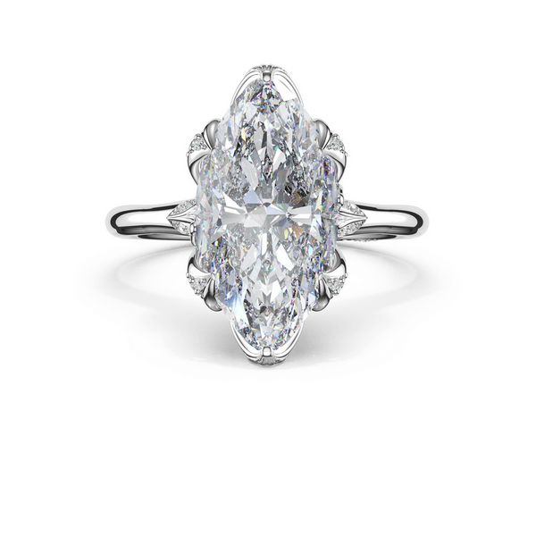 Sculpted Crescent | Marquise Petal-Crown Pavé Accent Solitaire in Platinum Image 2 Baxter's Fine Jewelry Warwick, RI
