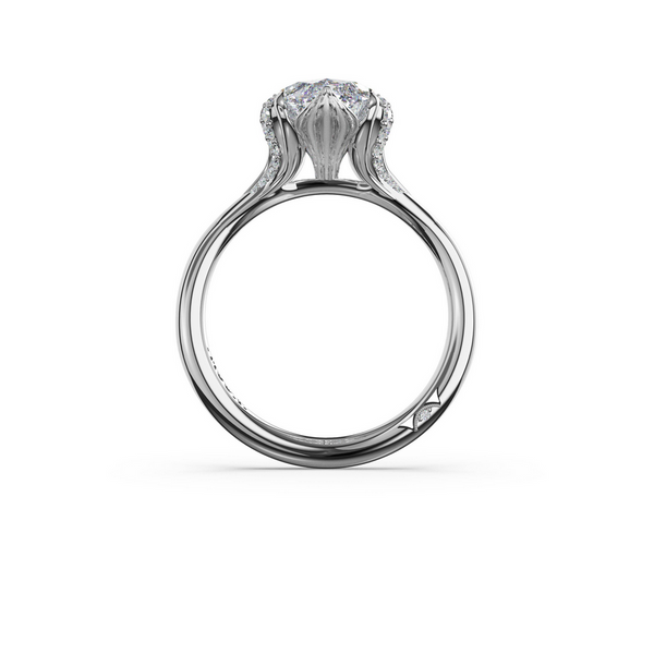 Sculpted Crescent | Marquise Petal-Crown Pavé Accent Solitaire in Platinum Image 3 Baxter's Fine Jewelry Warwick, RI