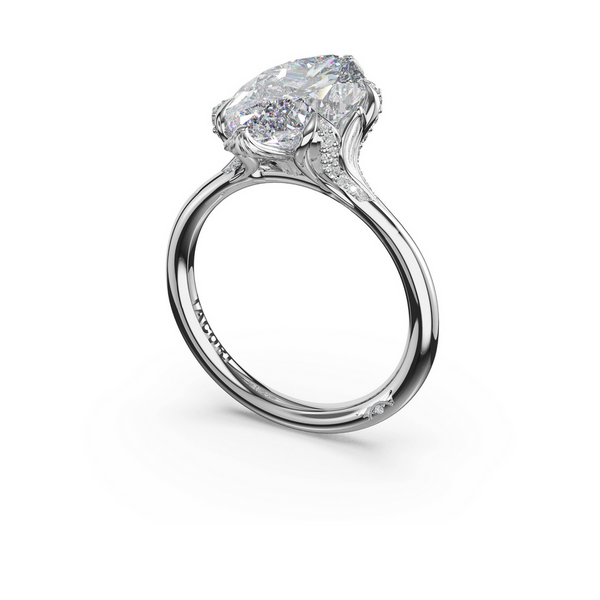 Sculpted Crescent | Marquise Petal-Crown Pavé Accent Solitaire in Platinum Baxter's Fine Jewelry Warwick, RI