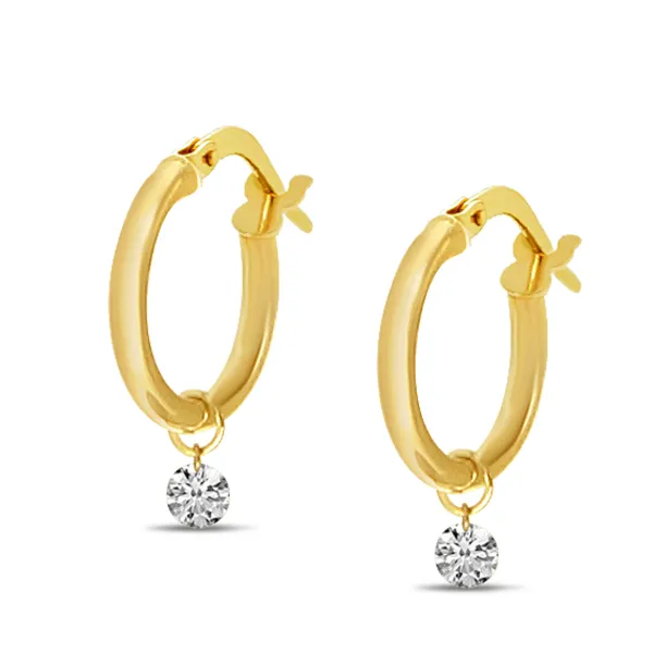 14K Yellow Gold Dashing Diamond Pierced Diamonds Hollow Hoop Earrings Image 2 Baxter's Fine Jewelry Warwick, RI