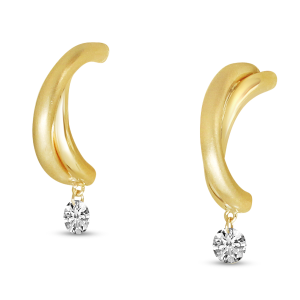 14K Yellow Gold Dashing Diamonds Crossover Half Huggie Pierced Diamond Earrings Image 2 Baxter's Fine Jewelry Warwick, RI