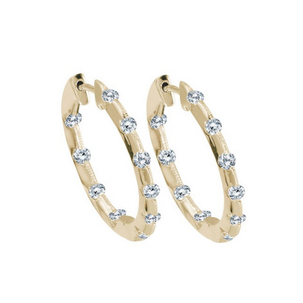 14K Yellow Gold 1 Ct Inside Outside Diamond Hoop Earrings Baxter's Fine Jewelry Warwick, RI