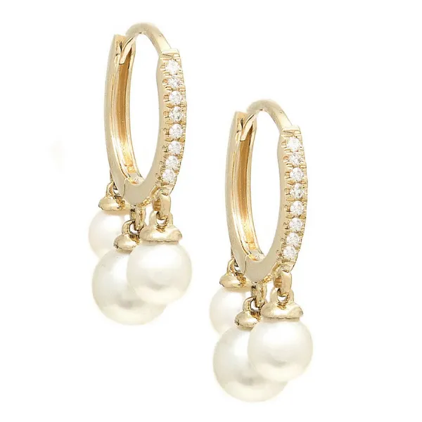 14K Yellow Gold, Diamond and Pearl Drop Earrings Baxter's Fine Jewelry Warwick, RI