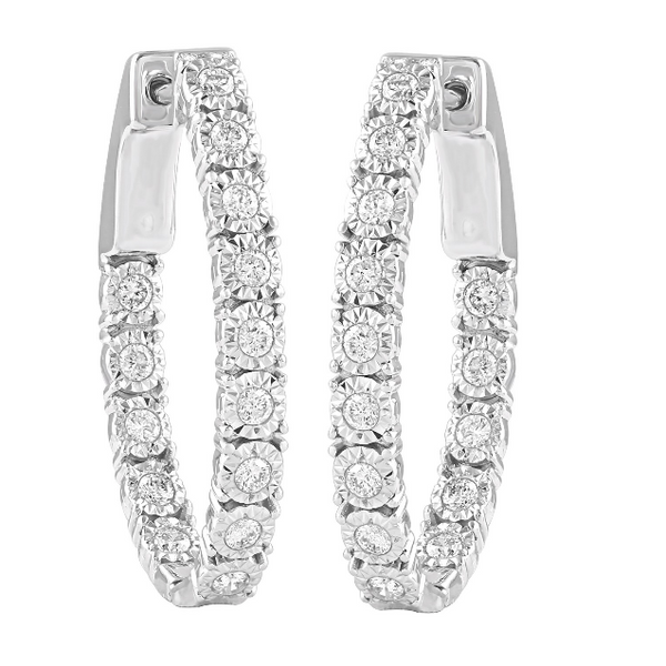 Oval Diamond Hoops in 14K White Gold Baxter's Fine Jewelry Warwick, RI