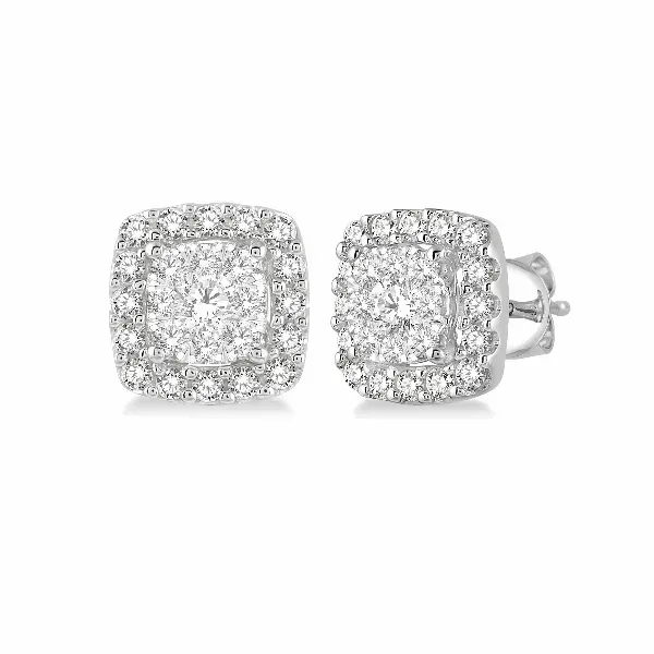 Diamond Cushion Cluster Stud Earrings Baxter's Fine Jewelry Warwick, RI