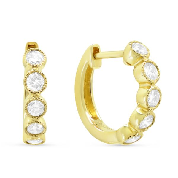 Yellow Gold Beaded Bezel Huggie Earrings Baxter's Fine Jewelry Warwick, RI