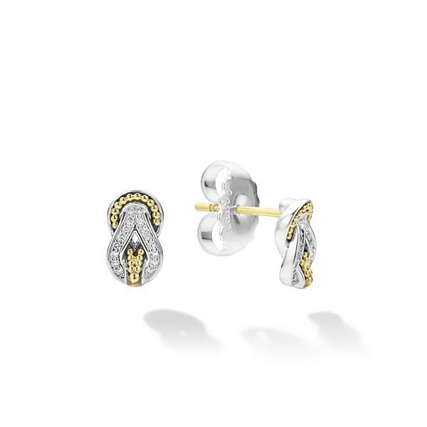 Small Two Tone Knot Diamond Stud Earrings Baxter's Fine Jewelry Warwick, RI