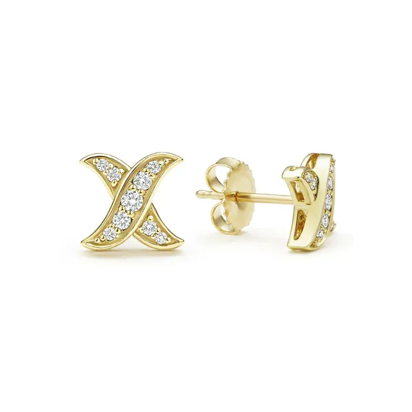 18K Gold X Diamond Stud Earrings Image 2 Baxter's Fine Jewelry Warwick, RI