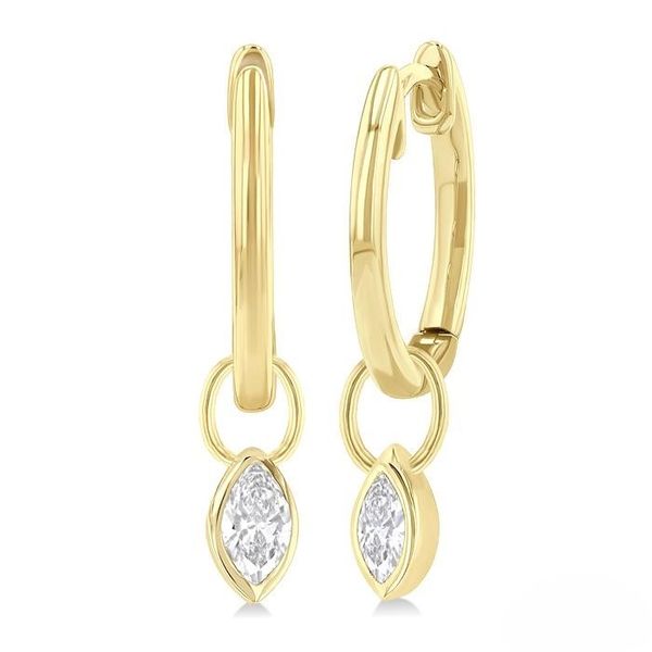 Marquise Shape Bezel Set Diamond Huggie Fashion Earrings Baxter's Fine Jewelry Warwick, RI