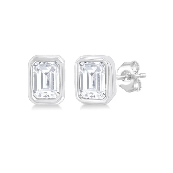 Emerald Cut Diamond Bezel Stud Earrings Baxter's Fine Jewelry Warwick, RI