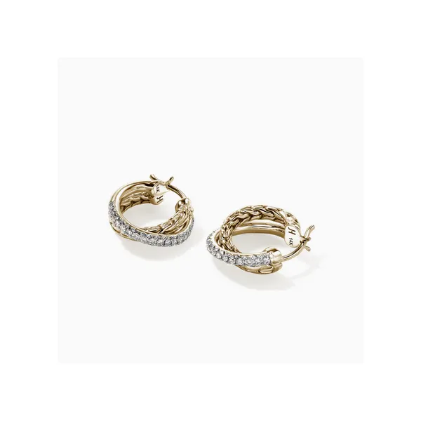 JH Essential Pavé Crossover Hoop Earring, Gold, Diamonds, 9.5MM Image 2 Baxter's Fine Jewelry Warwick, RI