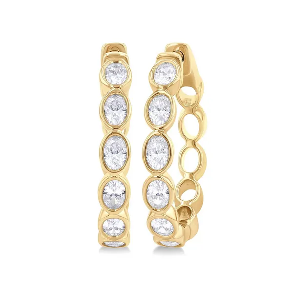 Oval Shape Bezel Set Diamond Fashion Hoop Earrings Baxter's Fine Jewelry Warwick, RI
