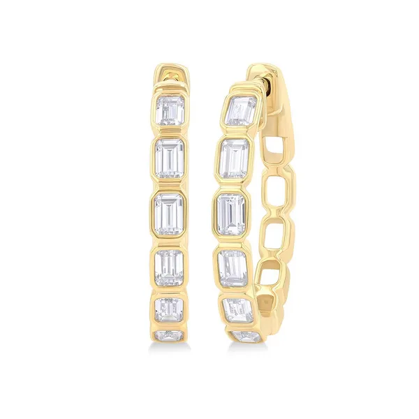 Emerald Shape Bezel Set Diamond Fashion Hoop Earrings Baxter's Fine Jewelry Warwick, RI