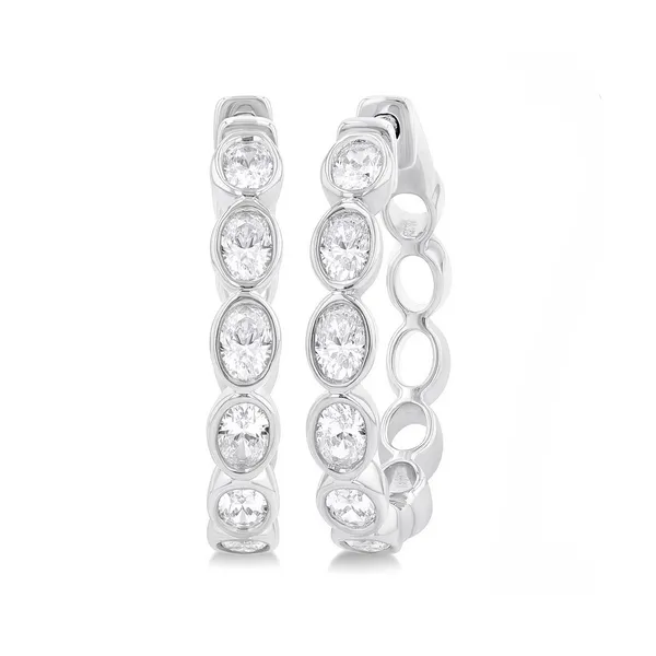 Oval Shape Bezel Set Diamond Fashion Hoop Earrings Baxter's Fine Jewelry Warwick, RI
