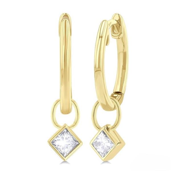 Princess Shape Bezel Set Diamond Huggie Fashion Earrings Baxter's Fine Jewelry Warwick, RI