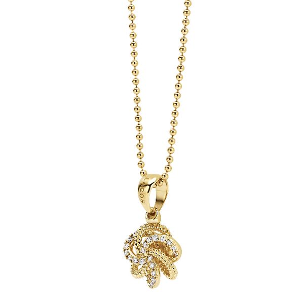 Gold and Diamond Love Knot Necklace Image 2 Baxter's Fine Jewelry Warwick, RI