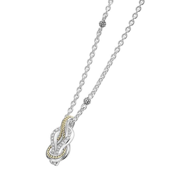 Two Tone Knot Diamond Pendant Necklace Image 2 Baxter's Fine Jewelry Warwick, RI