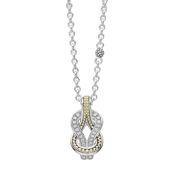 Two Tone Knot Diamond Pendant Necklace Baxter's Fine Jewelry Warwick, RI