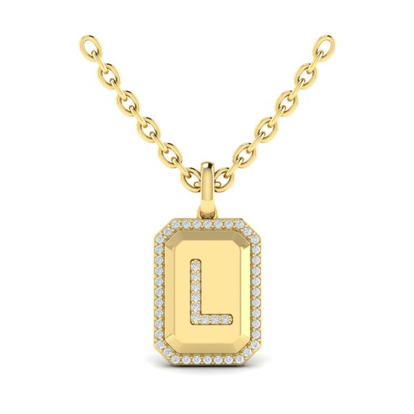 Diamond Medallion Alphabet Pendant Link Necklace, L Baxter's Fine Jewelry Warwick, RI