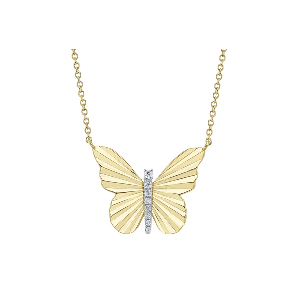 Diamond Ribbed Butterfly Pendant Baxter's Fine Jewelry Warwick, RI