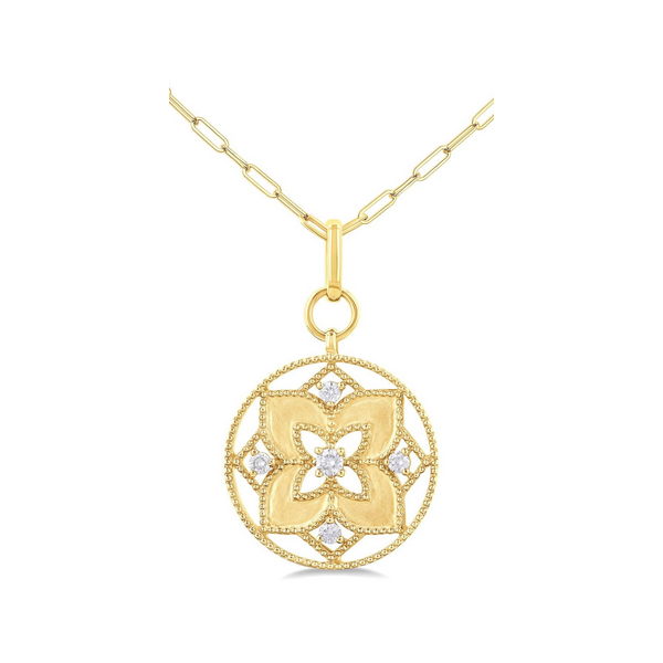 Floral Circle Paperclip Medallion Diamond Fashion Pendant Baxter's Fine Jewelry Warwick, RI