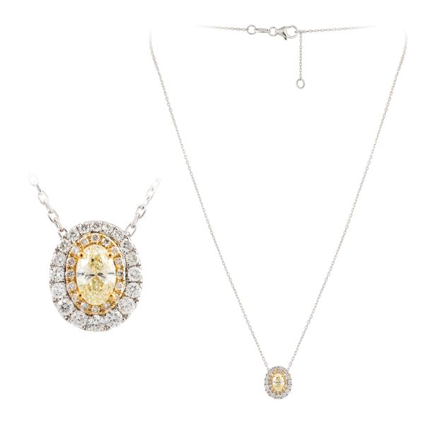 Yellow and White Oval Diamond Double Halo Pendant Baxter's Fine Jewelry Warwick, RI