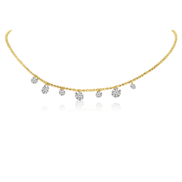 14K Yellow Gold Dashing Diamond 7 stone Diamond By the Yard Necklace Baxter's Fine Jewelry Warwick, RI