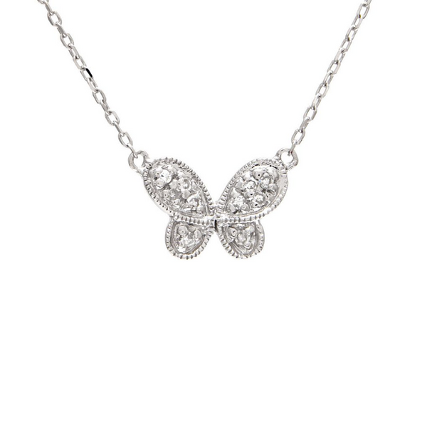 14K White Gold Diamond Butterfly Necklace Baxter's Fine Jewelry Warwick, RI