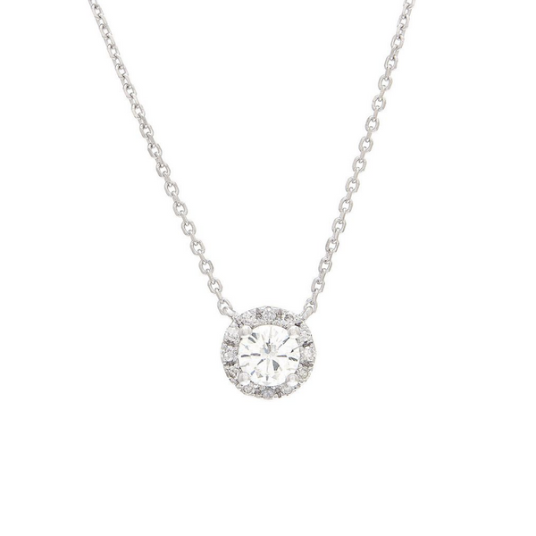 14K White Gold Diamond Halo Necklace Baxter's Fine Jewelry Warwick, RI