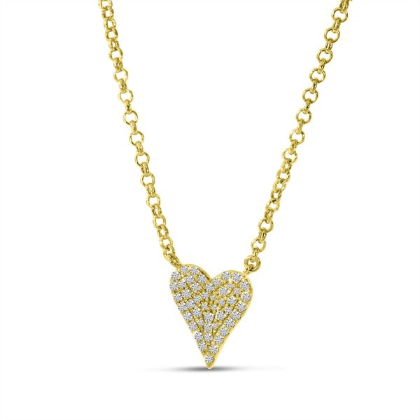 14K Yellow Gold Diamond Heart Necklace Image 2 Baxter's Fine Jewelry Warwick, RI