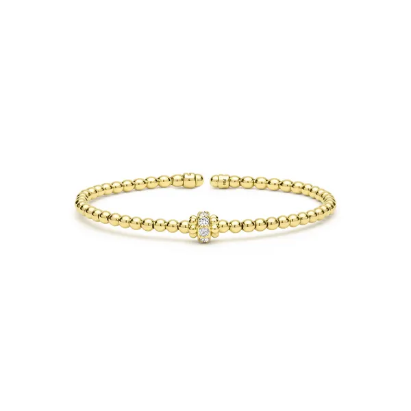 18K Gold Caviar Beaded Diamond Rondelle Cuff Bracelet | 3mm Baxter's Fine Jewelry Warwick, RI
