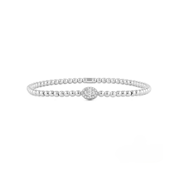 Couture Gold Bead With Oval-Shaped Diamond Halo Center Stretch Bracelet Baxter's Fine Jewelry Warwick, RI