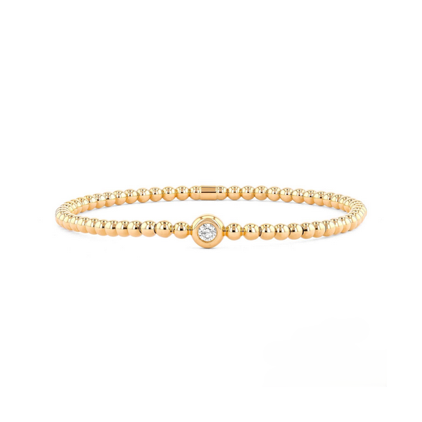 Couture Gold Bead With Bezel-Set Diamond Center Stretch Bracelet Baxter's Fine Jewelry Warwick, RI