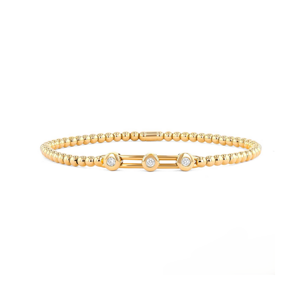 Couture Gold Bead With 3 Stone Bezel-Set Diamond Bar Stretch Bracelet Baxter's Fine Jewelry Warwick, RI