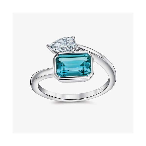 Lab Grown Paraiba and Diamond Two Stone Ring Baxter's Fine Jewelry Warwick, RI