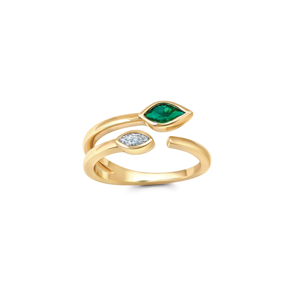 Lab Grown Emerald and Diamond Bezel Open Ring Baxter's Fine Jewelry Warwick, RI