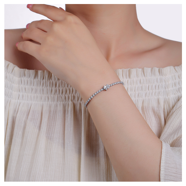 Lab Grown Diamond Tennis Bracelet with Floral Accent Image 2 Baxter's Fine Jewelry Warwick, RI